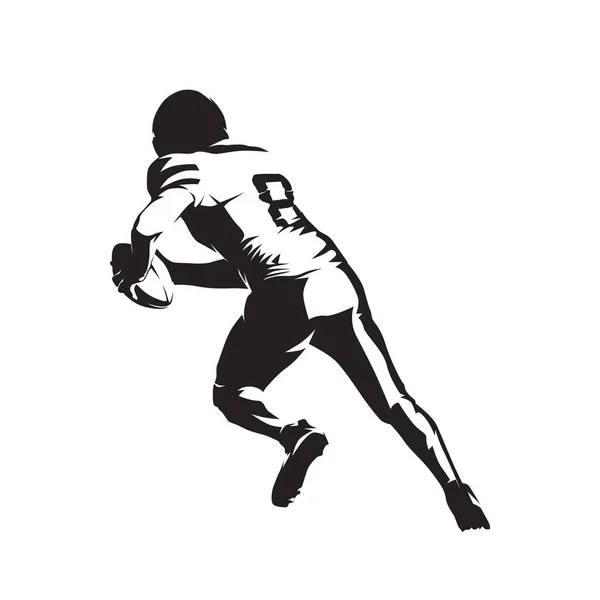 Football Player Running Ball Isolated Vector Silhouette Ink Drawing — Stock Vector