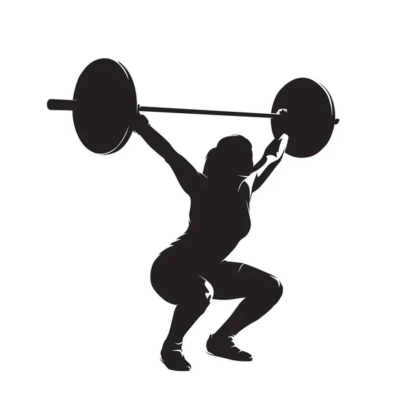 Weight Lifting Woman Lifts Big Barbell Isolated Vector Silhouette Ink — Stock Vector