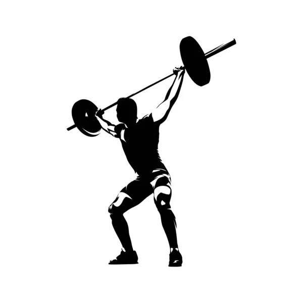 Weightlifter Lifts Big Barbell Abstract Isolated Vector Silhouette Ink Drawing — Stock Vector