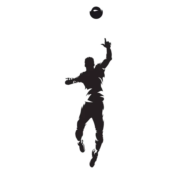 Joueur Volley Ball Servant Balle Silhouette Vectorielle Isolée Vue Face — Image vectorielle