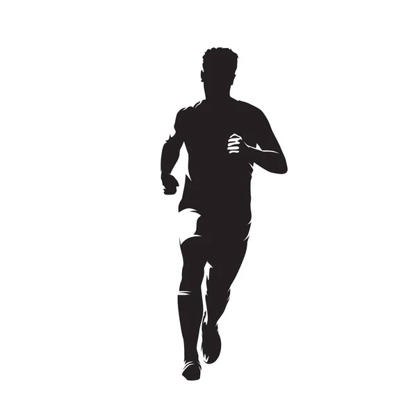 Hombre Corriendo Silueta Vectorial Aislada Dibujo Tinta Correr Vista Frontal — Vector de stock