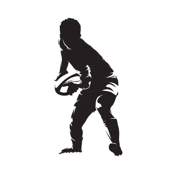 Rugby Player Throwing Ball Isolated Vector Silhouette Rugby Logo — Stock Vector