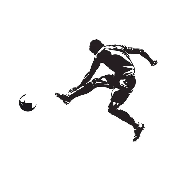 Футболист Пинает Мяч Футбол Изолированный Векторный Силуэт Командный Спорт Вид — стоковый вектор