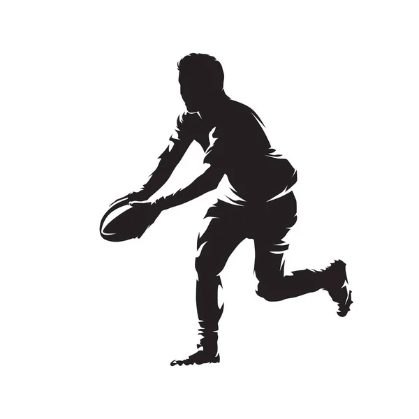 Jugador Rugby Lanzando Pelota Silueta Vectorial Aislada Logo Rugby — Vector de stock