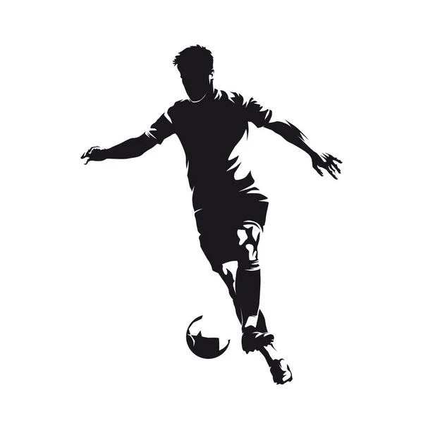 足球运动员带球跑 足球运动员 孤立矢量轮廓 油墨绘图 前视图 — 图库矢量图片