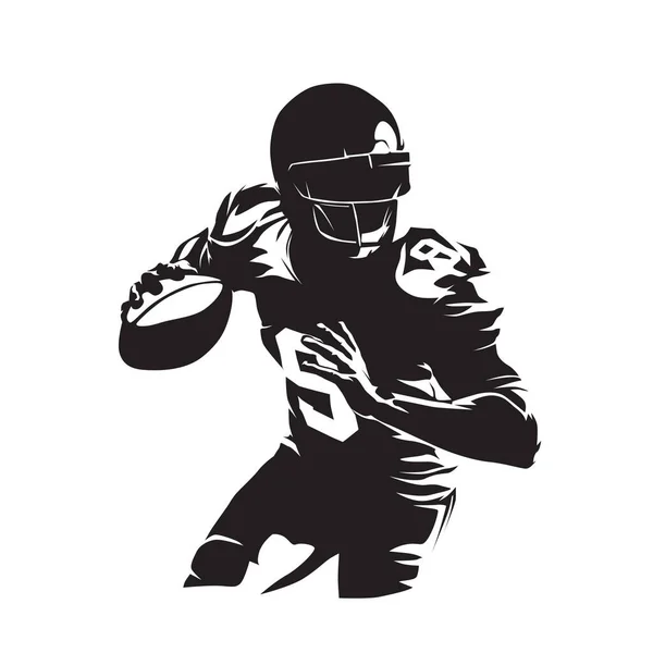 American Football Player Throws Ball Isolated Vector Silhouette Ink Drawing — Stock Vector