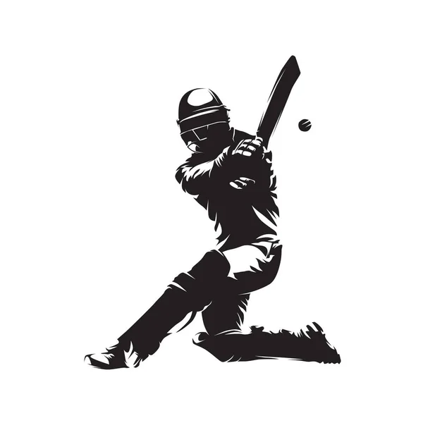 クリケット選手 絶縁ベクトルシルエット インクの描画 クリケットロゴ — ストックベクタ
