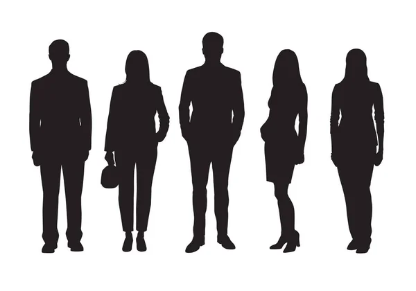Groupe Gens Affaires Hommes Femmes Ensemble Silhouettes Vectorielles Isolées Entreprises — Image vectorielle