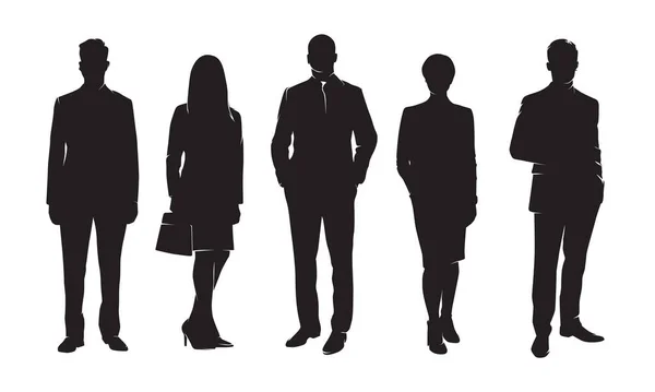 Groupe Gens Affaires Hommes Femmes Ensemble Silhouettes Vectorielles Isolées Entreprises — Image vectorielle