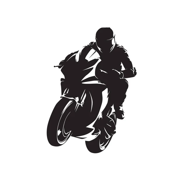 公路摩托车比赛 孤立的矢量轮廓 骑摩托车的人庆祝胜利 — 图库矢量图片