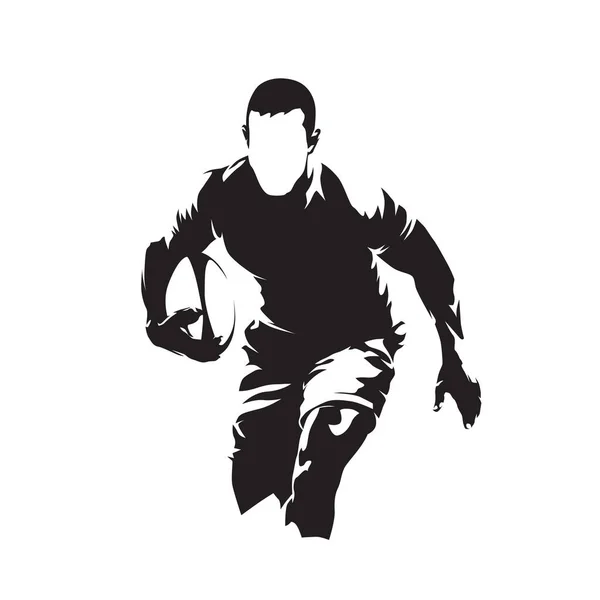 Игрок Регби Бегает Мячом Изолированный Векторный Силуэт Логотип Регби Вид — стоковый вектор