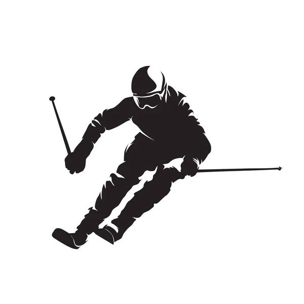 Esquiador Descenso Silueta Vectorial Aislada Vista Frontal — Vector de stock