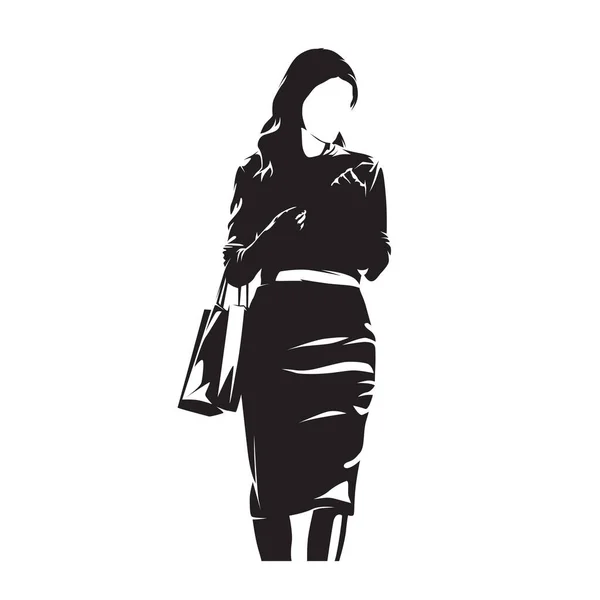 购物者 时尚女人购物和拿着购物袋 孤立的病媒轮廓 — 图库矢量图片