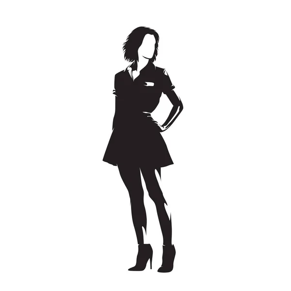 Slim Sexy Γυναίκα Στέκεται Στο Καλοκαιρινό Φόρεμα Μπροστινή Όψη Απομονωμένη — Διανυσματικό Αρχείο