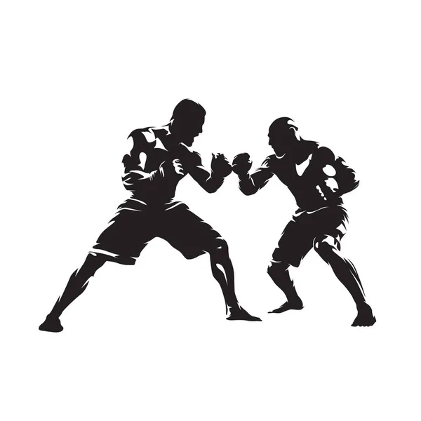 Dos Luchadores Enfrentándose Mma Duelo Silueta Vectorial Aislada Dibujo Tinta — Vector de stock