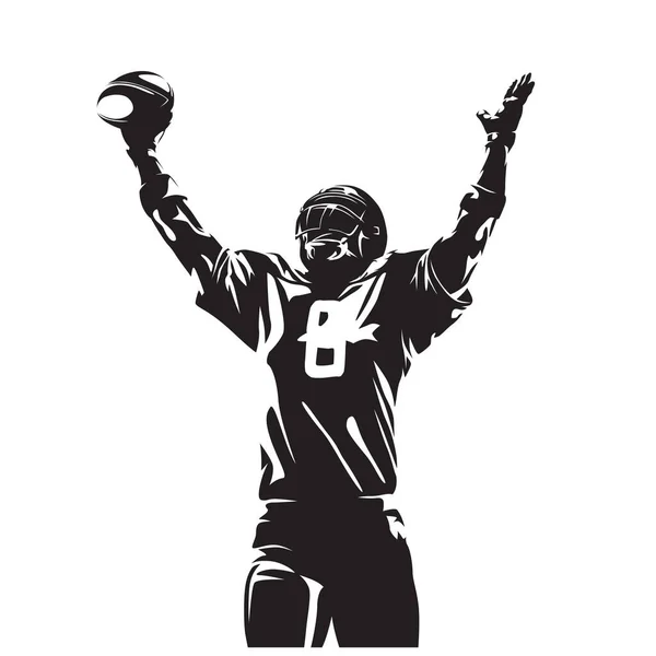 American Football Player Celebrates Touchdown Isolated Vector Silhouette — Stock Vector