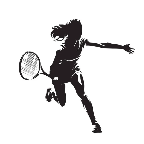 Female Tennis Player Woman Playing Tennis Isolated Vector Silhouette — Stock Vector
