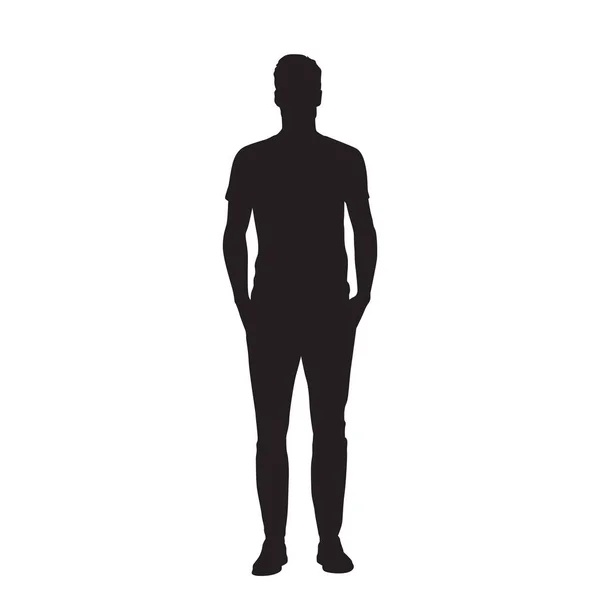 Jeune Homme Debout Avec Les Mains Dans Les Poches Silhouette — Image vectorielle