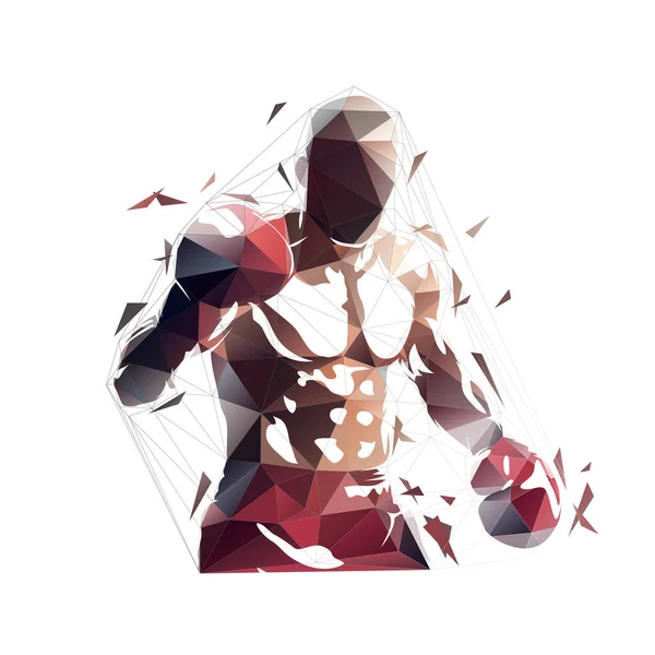 Boxe Combate Esporte Lutador Isolado Baixo Vetor Poligonal Ilustração Triângulos — Vetor de Stock