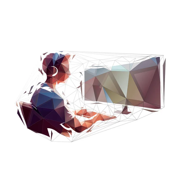 Gaming Esport Player Sitting Chair Playing Computer Game Low Polygonal — Stock Vector