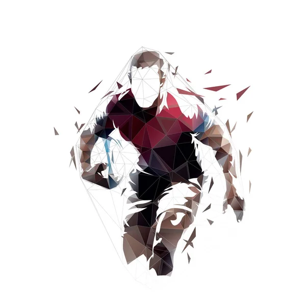 Rugby Spelare Kör Med Boll Isolerad Låg Polygonal Vektor Illustration — Stock vektor