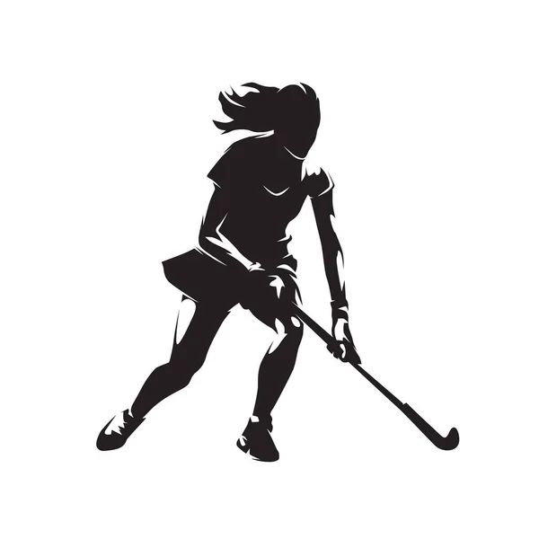 Jugadora Hockey Sobre Césped Femenino Mujer Silueta Vectorial Aislada Dibujo — Vector de stock