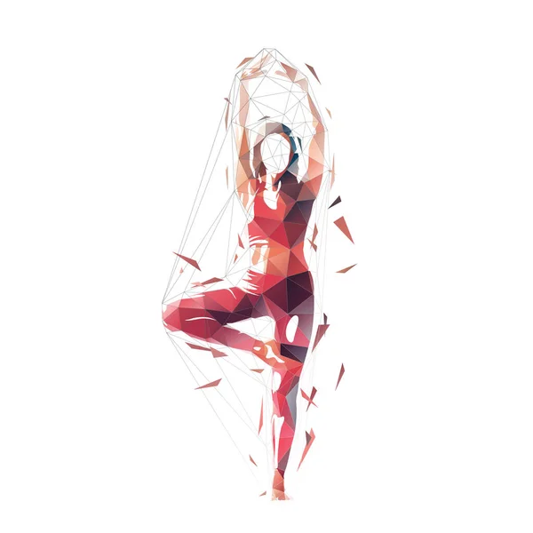 Mujer Joven Practicando Yoga Silueta Vectorial Aislada Ilustración Poligonal Baja — Vector de stock