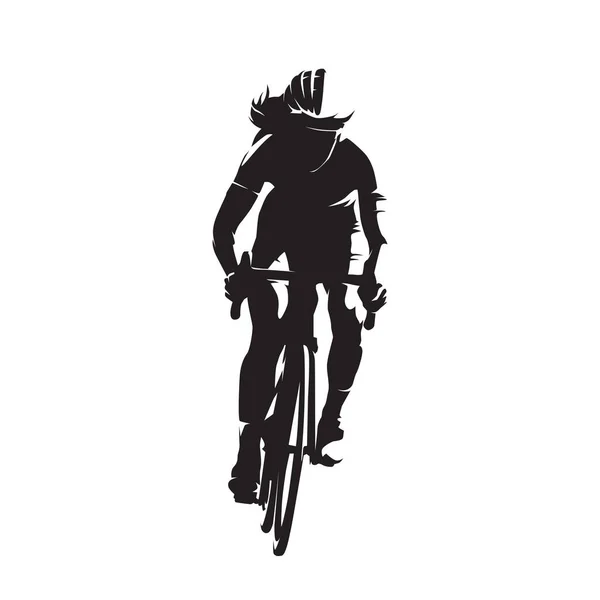 Ciclismo Carretera Ciclista Femenina Vista Frontal Silueta Vectorial Aislada Mujer — Vector de stock