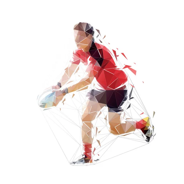 Giocatore Rugby Lanciando Palla Isolato Illustrazione Basso Vettore Poli Logo — Vettoriale Stock