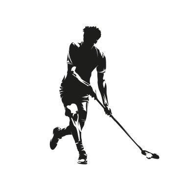 Floorball player, isolated vector silhouette. Team sport ahtlete clipart