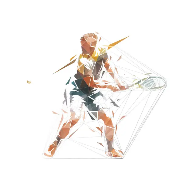 Tenista Pozadu Střílel Izolované Nízkopoly Vektorové Ilustrace Logo Tenisu — Stockový vektor