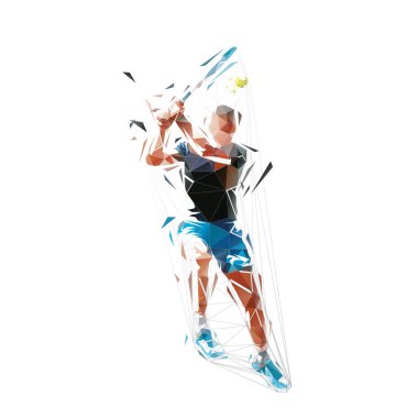 Tenis oyuncusu, izole edilmiş düşük poli vektör çizimi, geometrik çizim. Tenis logosu