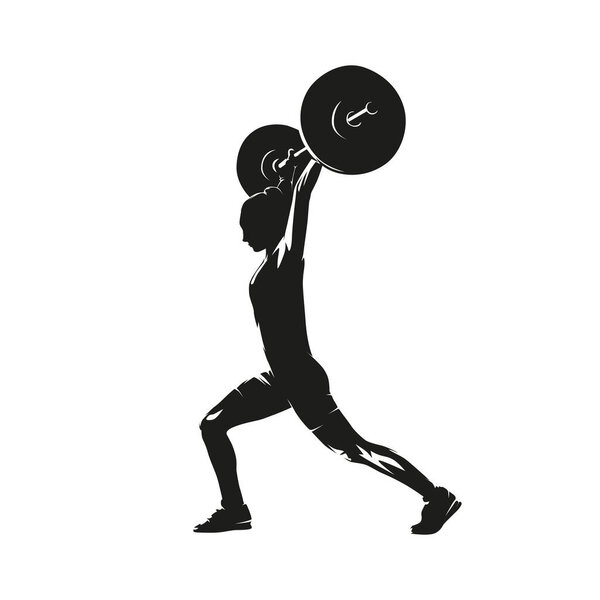 Weightlifting workout, woman in gym, isolated vector silhouette, logo,