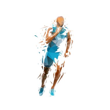 Koş, çalışan adam düşük polipolimerli izole vektör çizimi, ön görünüm