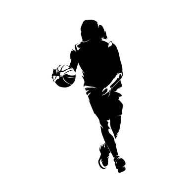 Kadın basketbolu, izole vektör silueti. Kadın takım sporcusu, ön manzara.
