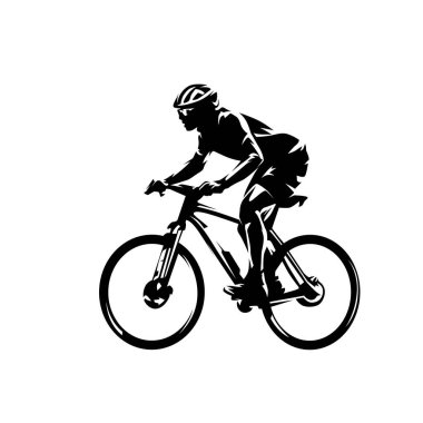 Dağ bisikleti yarışı, dağ bisikleti süren adam, izole edilmiş vektör silueti, yan görüş.