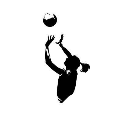 Voleybol oyuncusu, kadın, izole vektör silueti, yan görüş. Dişi voleybol logosu