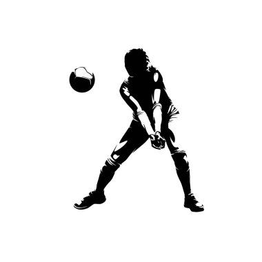 Voleybol oyuncusu, kadın, bayan takım sporcusu, izole vektör silueti.