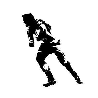 Rugby oyuncusu logosu, izole vektör silueti. Takım sporcusu, yan görüş.