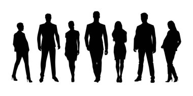 İş adamları. Bir grup iş adamı ve kadın. Ofis çalışanları. Soyut izole vektör siluetleri