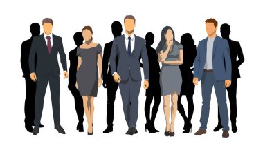 Bir grup iş adamı, izole vektör siluetlerini ayarlayın. İş adamları ve kadınlar