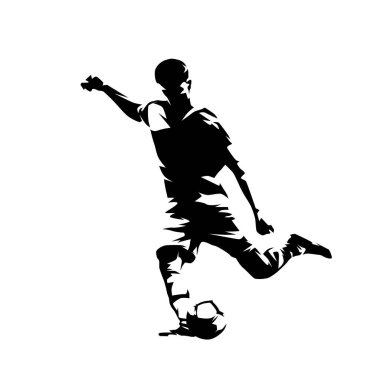 Futbolcu, topa vuran top, soyut izole vektör silueti