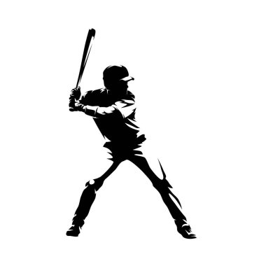 Beyzbol oyuncusu, vurucu, soyut izole vektör silueti. Takım sporcusu