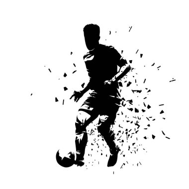 Futbolcu topa vuruyor, futbol oynuyor, izole edilmiş vektör silueti