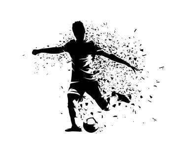 Futbol, futbolcu, dağılma efektli izole vektör silueti