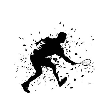 Squash oyuncusu, izole vektör silueti. Raketle mürekkep çizen sporcu