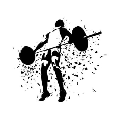 Weightlifting, man lifting big barbell, isolated vector silhouette. Ink drawing clipart