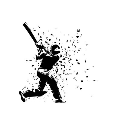 Kriket oyuncusu, vurucu, hareket halinde, yalıtılmış vektör silueti, kenar görünümü