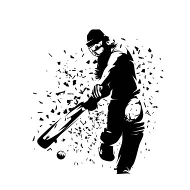 Kriket oyuncusu, vurucu, hareket halinde, izole vektör silueti, ön görüş