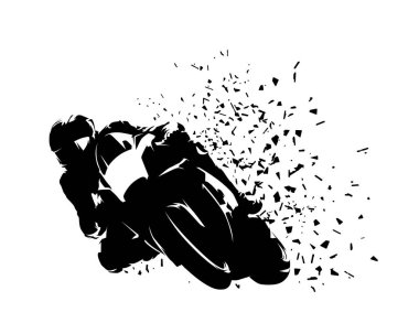 Motosiklet yarışı, yol motosikleti izole edilmiş vektör çizimi. Mürekkep çizimi, ön görüş. Ekstrem motor sporu